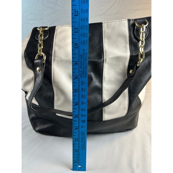 Christian Siriano for Payless Tote Bag Black White Striped Gold Chain New NWT - Picture 8 of 11